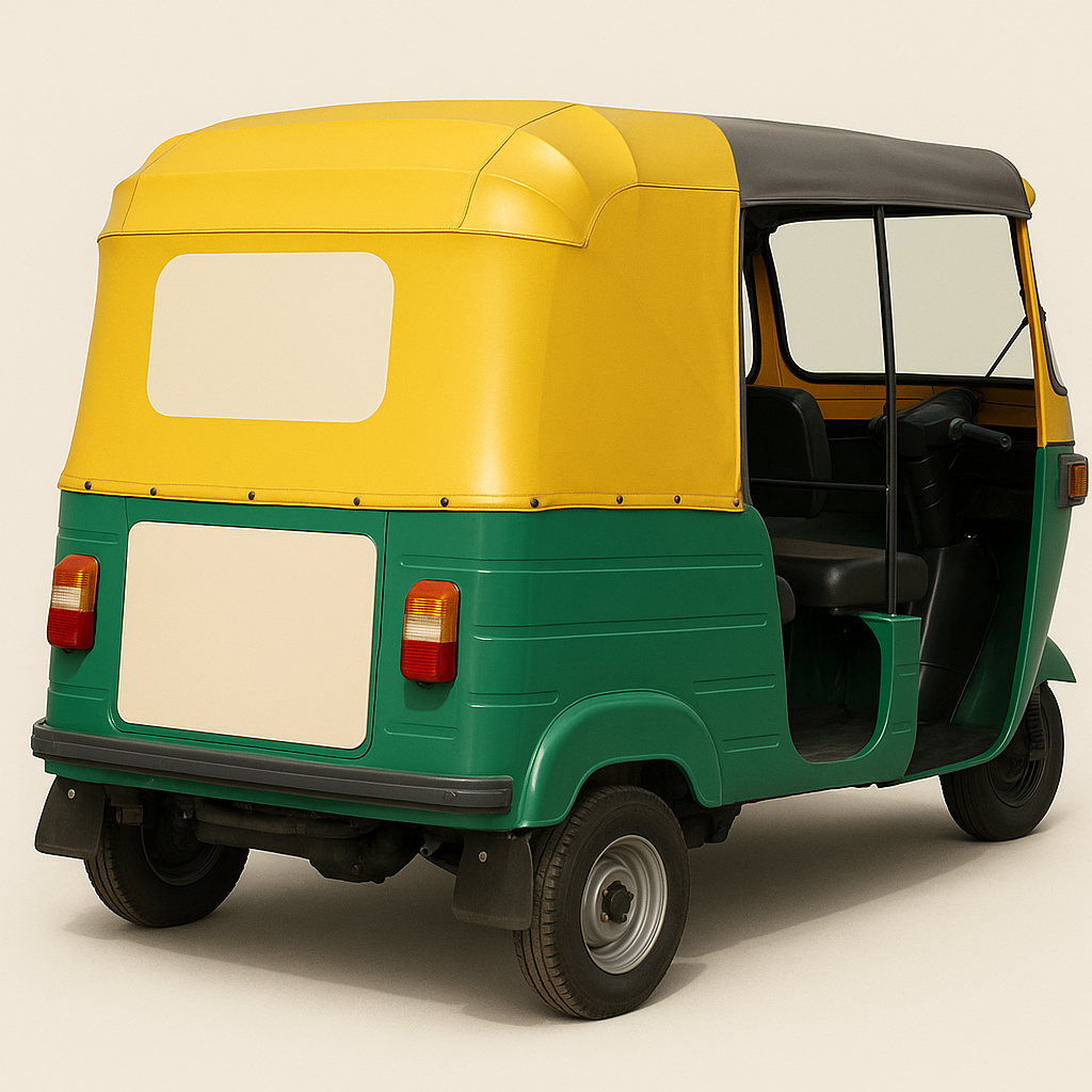 Auto rickshaw advertising in India featuring vibrant brand graphics and local route coverage to boost neighborhood-level visibility and customer awareness.