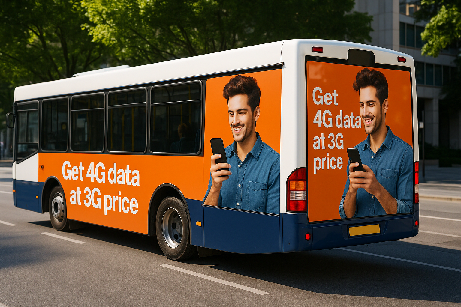 Bus advertising in India featuring full-body wraps and window panels promoting brand campaigns across urban routes for high commuter visibility.
