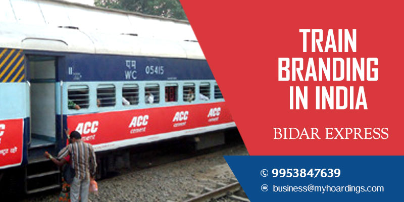 Train wrap branding on Bidar Express Train - Railway platform branding  agency in Karnataka and Maharashtra.