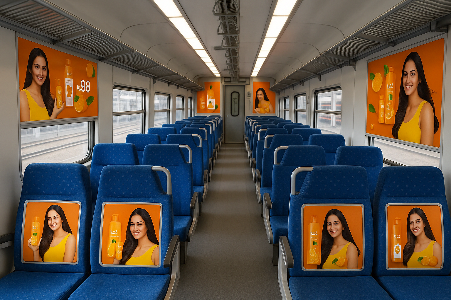 train interior branding, railway ads, in-train promotions, coach media, captive audience advertising