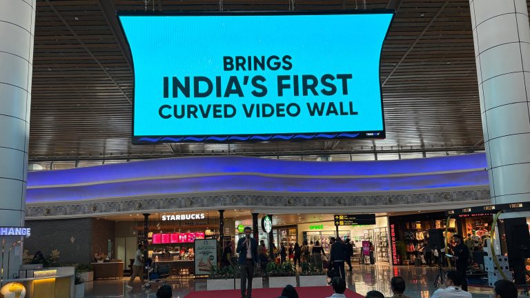 Times OOH curved digital videowall at Manohar International Airport introduces immersive DOOH advertising for brands.