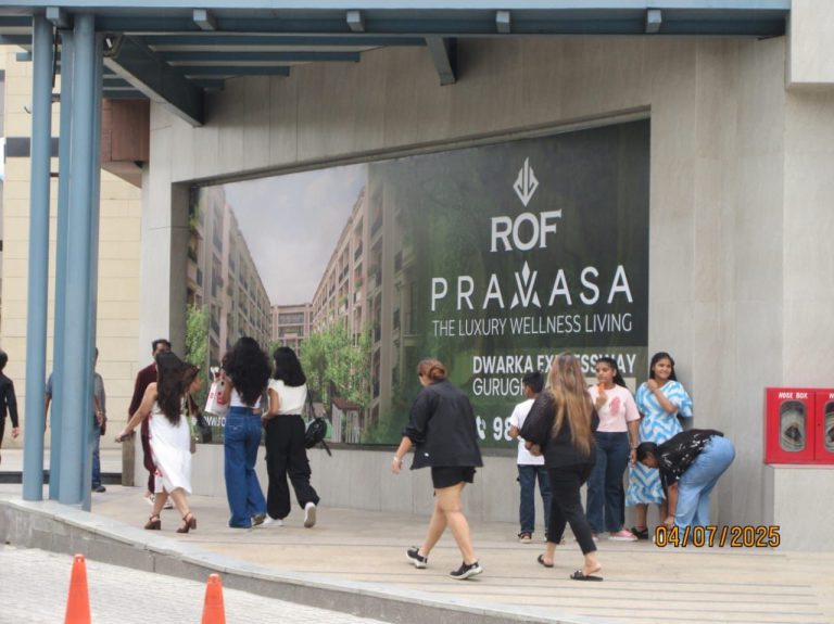 ROF Pravasa premium outdoor advertising campaign across Delhi-NCR featuring large hoardings, billboards, and real estate branding visuals