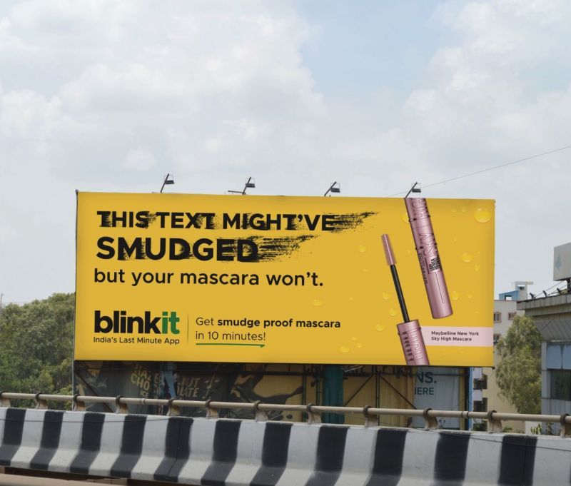 Blinkit Maybelline campaign, OOH advertising India, brand collaboration, witty outdoor marketing, beauty brand promotion, MyHoardings, quick commerce advertising